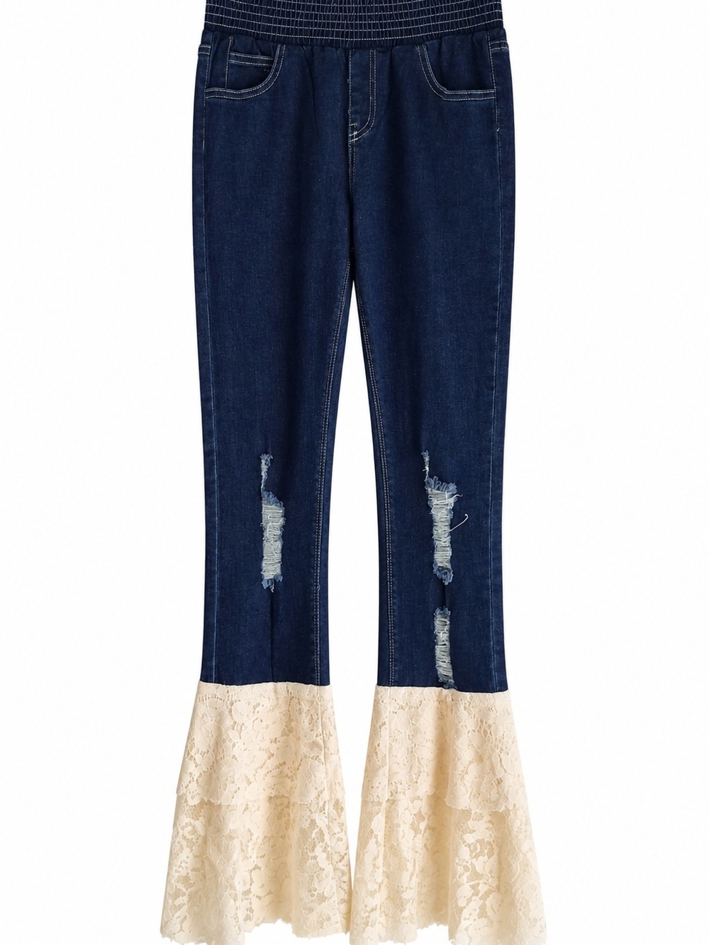 ONE24RAGS Boutique Lace Rag Bell Bottom Pull-On Jeans Medium NWT Boho Flare - Picture 2 of 12